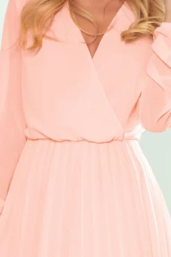 Robe cérémonie courte plissée femme manches longues