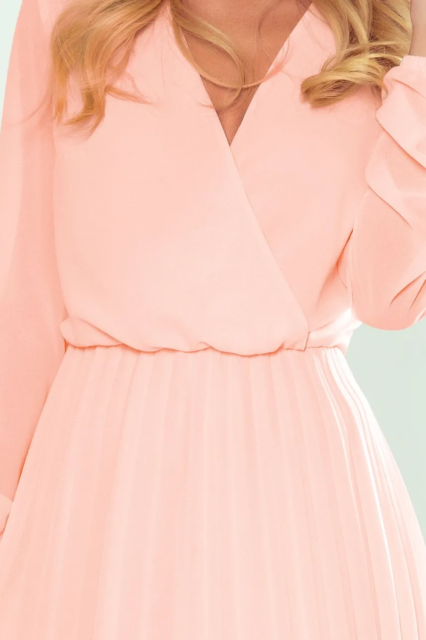 Robe cérémonie courte plissée femme manches longues