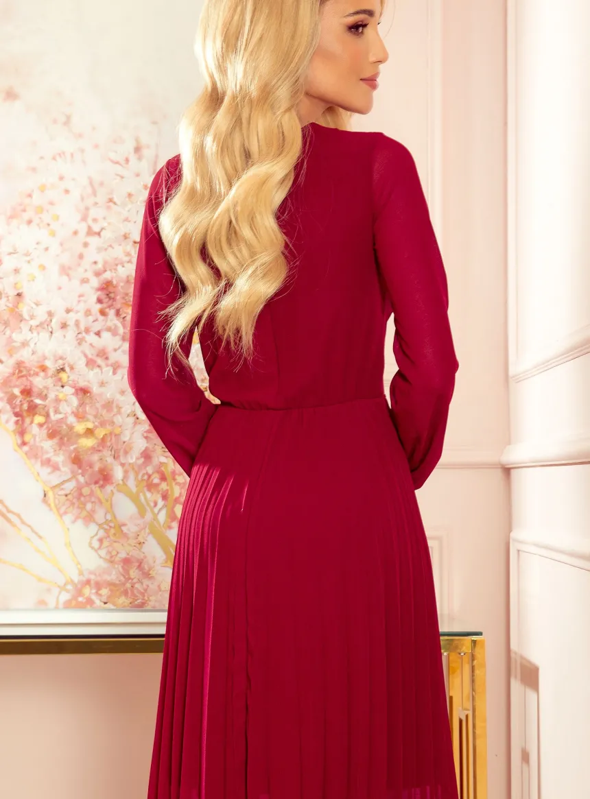 Robe cérémonie courte plissée femme manches longues