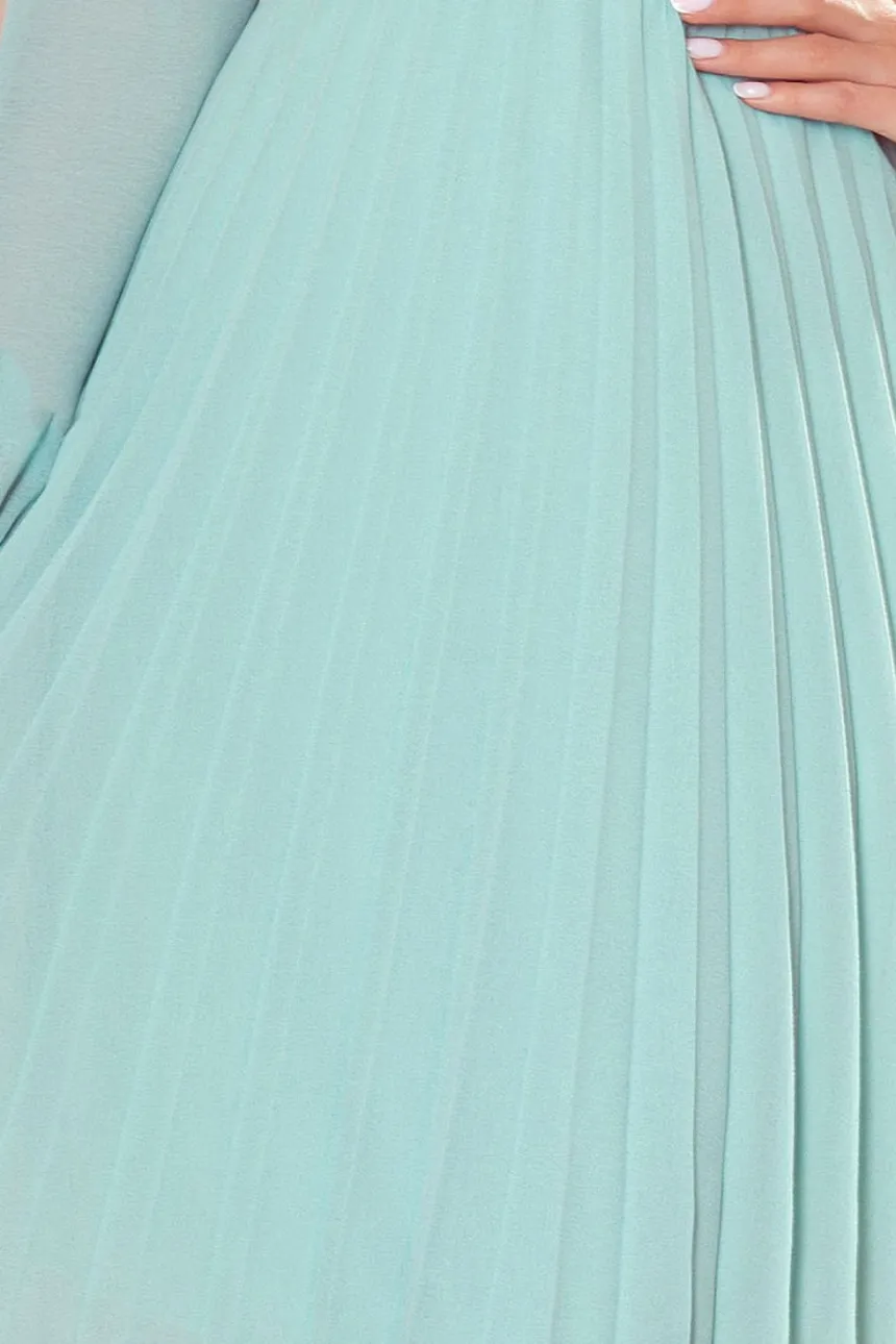 Robe cérémonie courte plissée femme manches longues