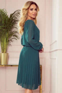 Robe cérémonie courte plissée femme manches longues