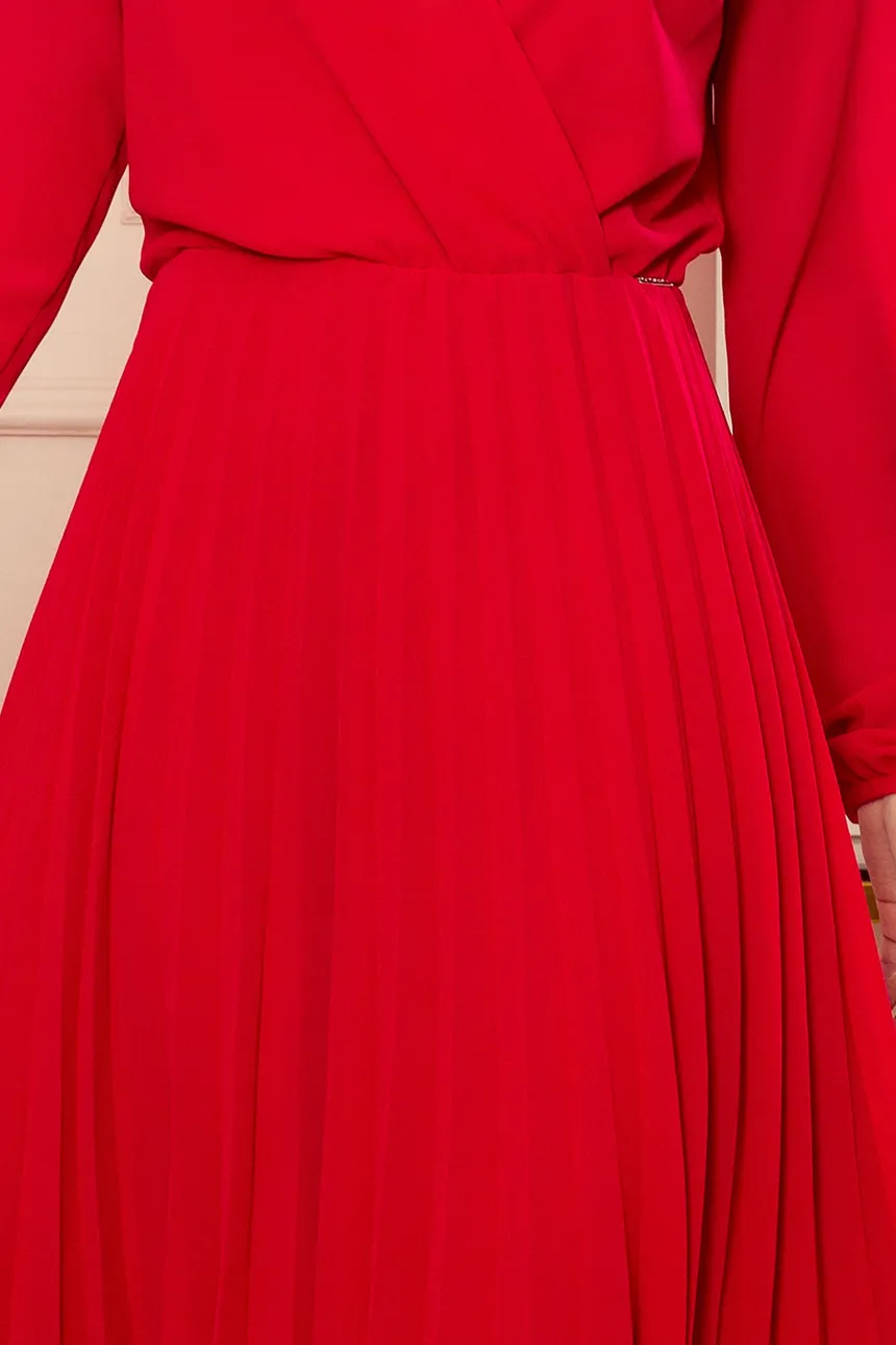 Robe cérémonie courte plissée femme manches longues