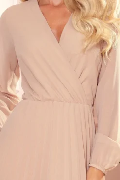 Robe cérémonie courte plissée femme manches longues