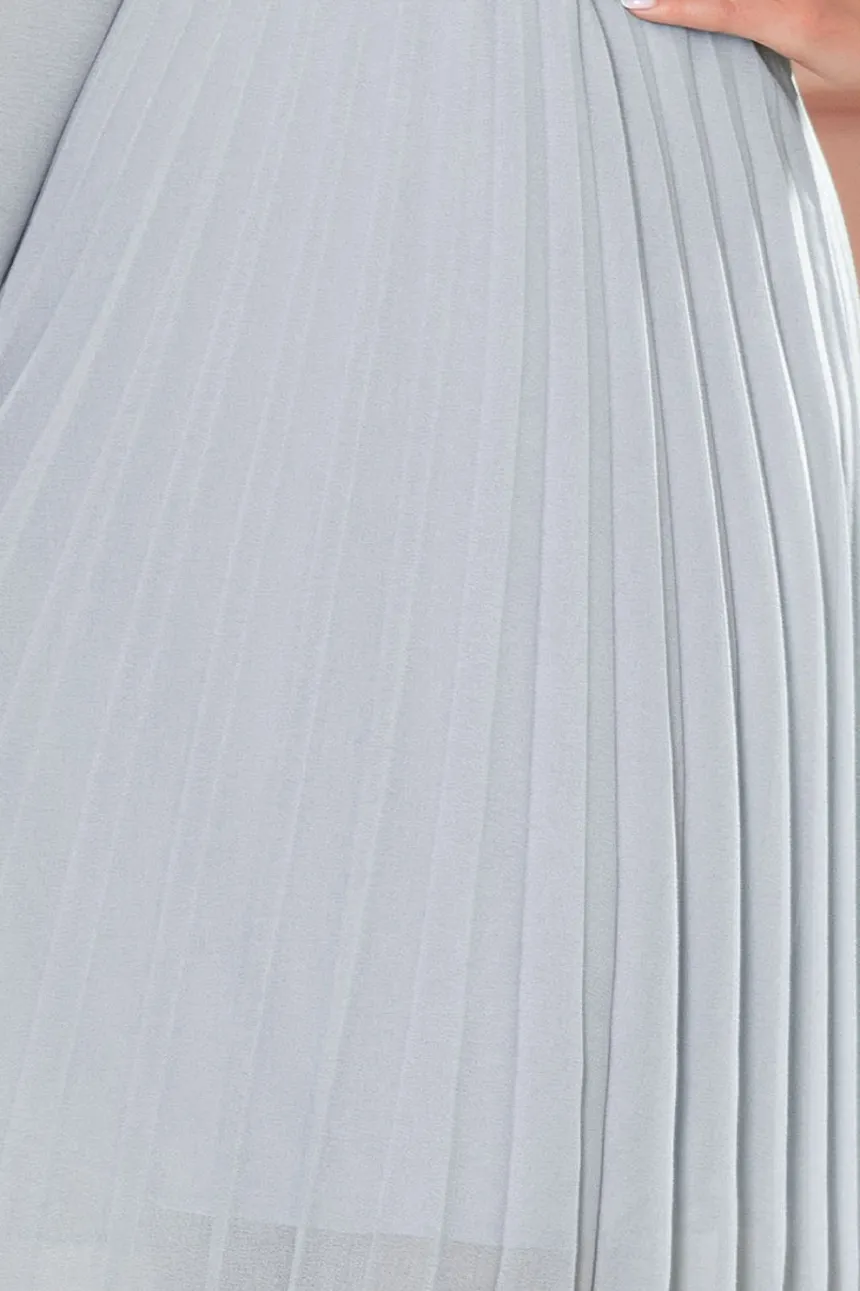 Robe cérémonie courte plissée femme manches longues