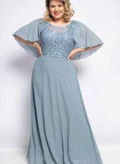 Robe cérémonie femme grande taille cape mousseline