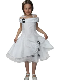 Robe cérémonie fille - bébé Pétale blanche fleur noire Blanc