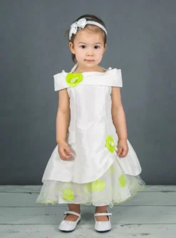 Robe cérémonie fille - bébé Pétale ivoire fleur vert anis Vert anis