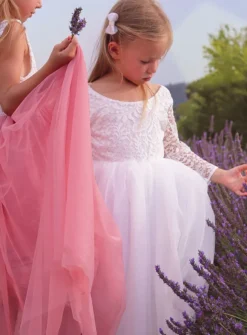 Robe cérémonie fille bustier en dentelle manches longues