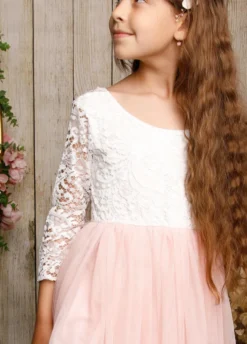 Robe cérémonie fille bustier en dentelle manches longues