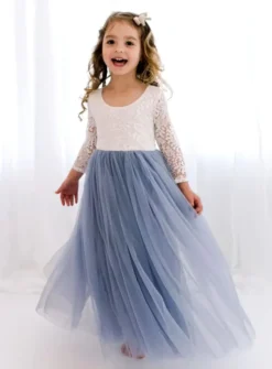 Robe cérémonie fille bustier en dentelle manches longues