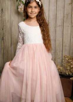 Robe cérémonie fille bustier en dentelle manches longues
