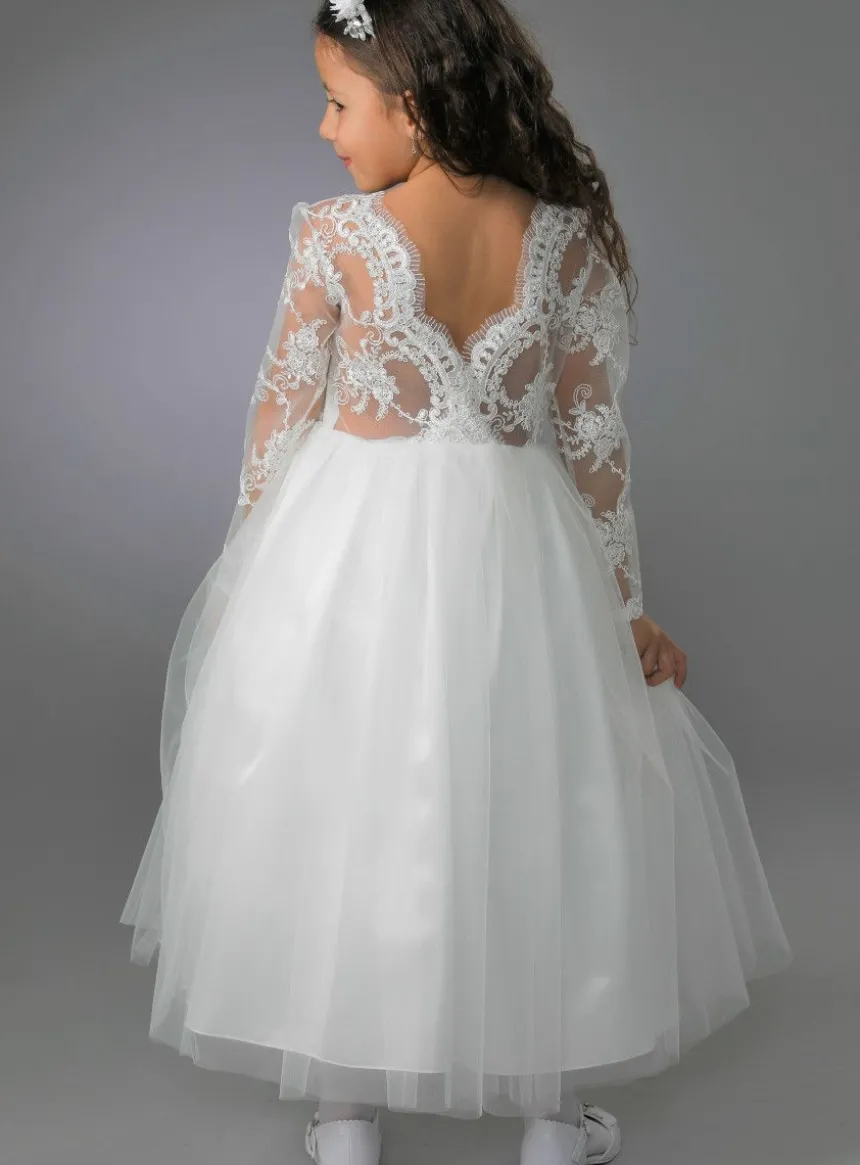 Robe cérémonie fille dentelle V au dos