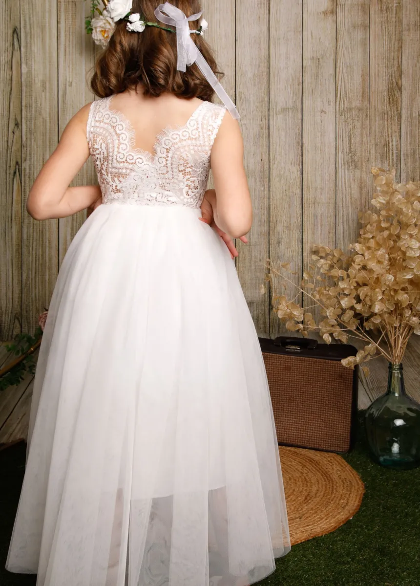 Robe cérémonie fille dos nu et dentelle