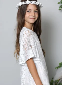 Robe cérémonie fille en dentelle blanche