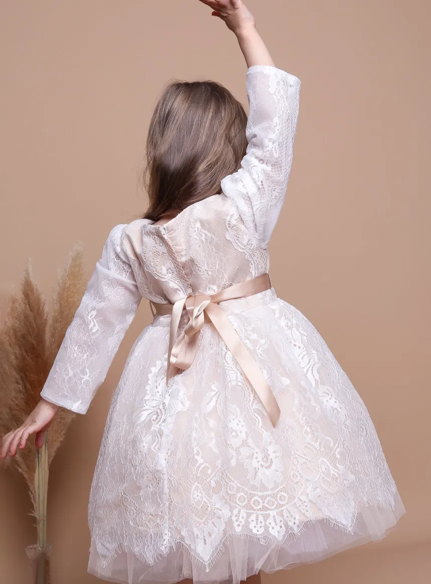 Robe cérémonie fille manche longue dentelle Leina