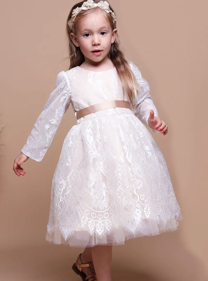 Robe cérémonie fille manche longue dentelle Leina