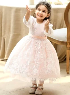Robe cérémonie fille manche longue dentelle Leina