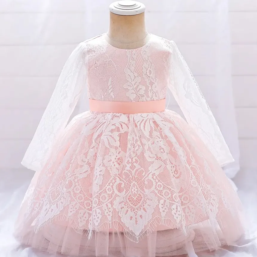 Robe cérémonie fille manche longue dentelle Leina