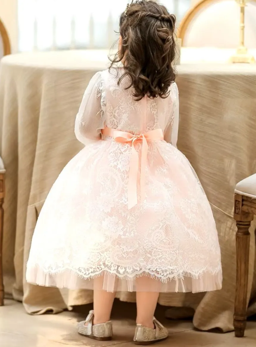 Robe cérémonie fille manche longue dentelle Leina