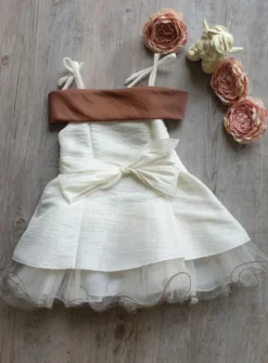 Robe cérémonie fille Pétale ivoire bandeaux choco Marron 6 mois