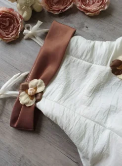 Robe cérémonie fille Pétale ivoire bandeaux choco Marron 6 mois