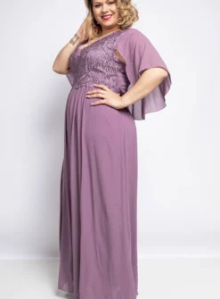 Robe cérémonie longue femme grande taille cape mousseline