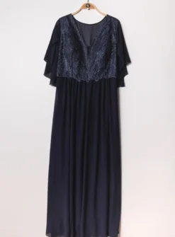 Robe cérémonie longue femme grande taille cape mousseline
