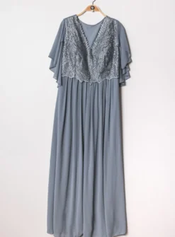 Robe cérémonie longue femme grande taille cape mousseline