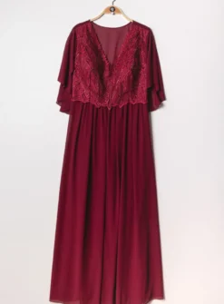 Robe cérémonie longue femme grande taille cape mousseline