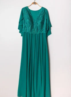 Robe cérémonie longue femme grande taille cape mousseline