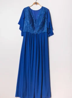 Robe cérémonie longue femme grande taille cape mousseline