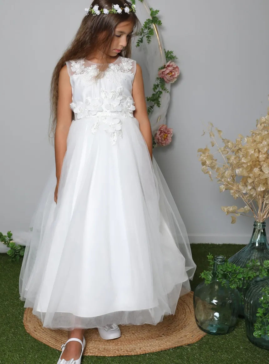 Robe cérémonie longue fille ivoire