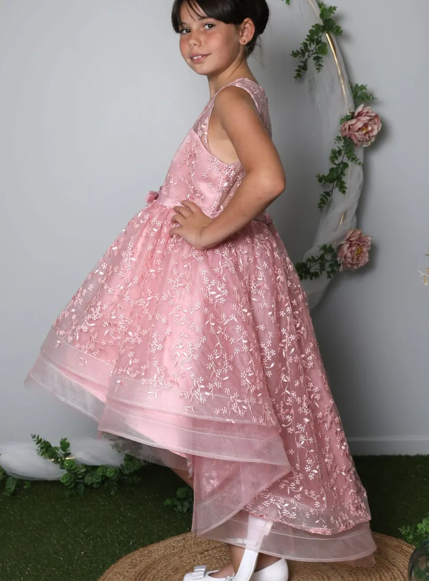 Robe cérémonie mariage fille Thaïs rose pêche