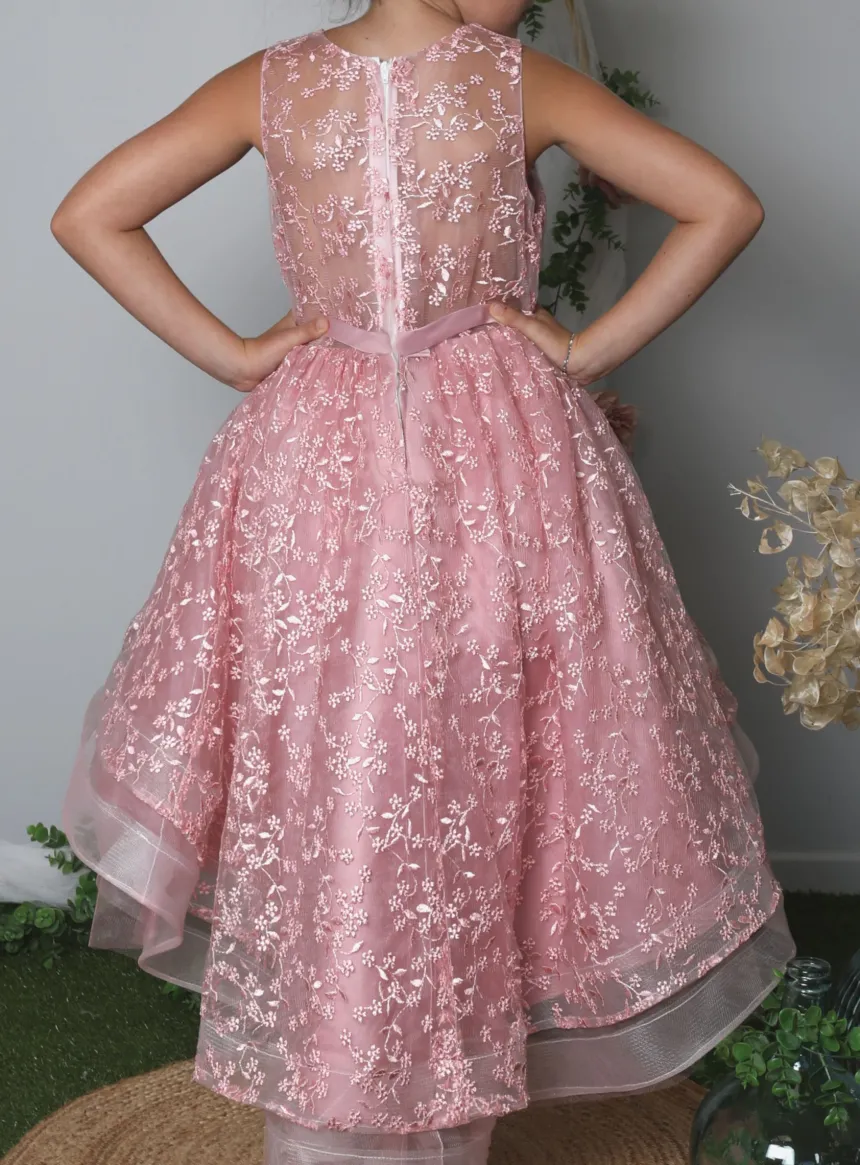 Robe cérémonie mariage fille Thaïs rose pêche
