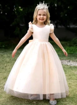 Robe cérémonie mariage longue fille Aude rose