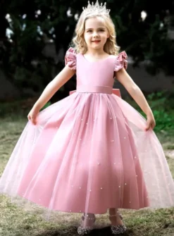 Robe cérémonie mariage longue fille Aude rose