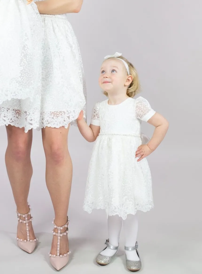 Robe cérémonie petite fille dentelle paillette + bandeau