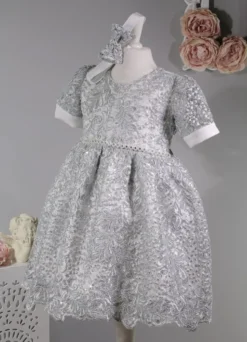 Robe cérémonie petite fille dentelle paillette + bandeau