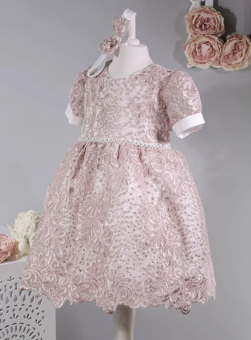 Robe cérémonie petite fille dentelle paillette + bandeau