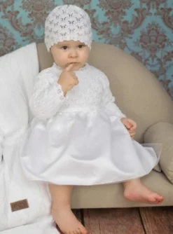 Robe crochet bébé manches longues Valentine + bonnet