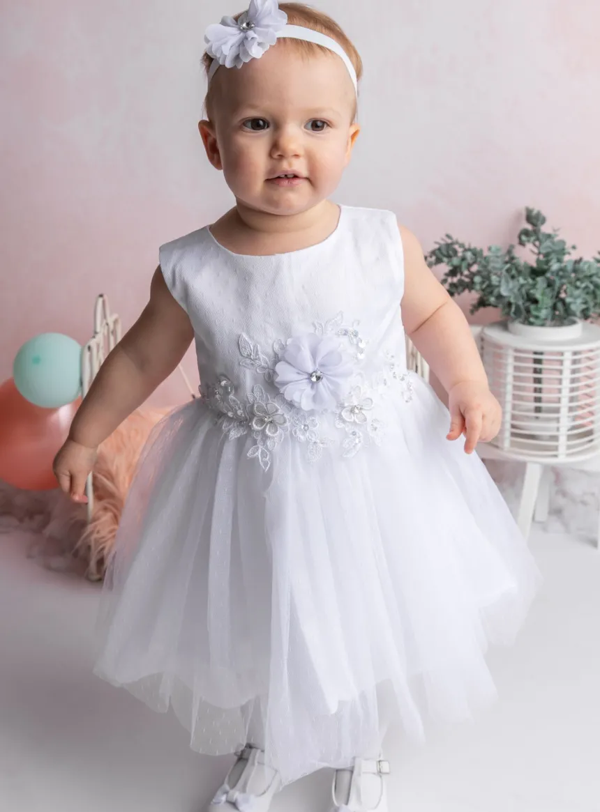 robe de baptême + bandeau Clarisse