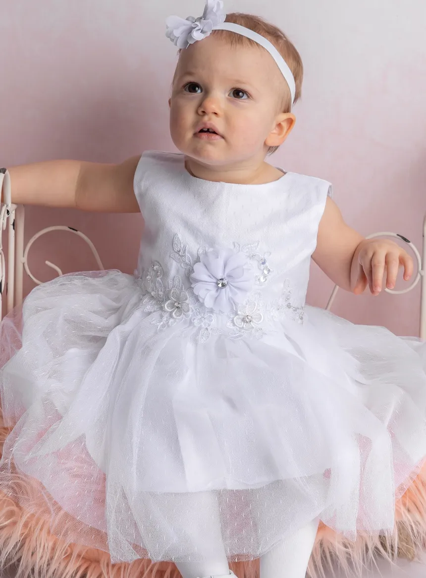 robe de baptême + bandeau Clarisse