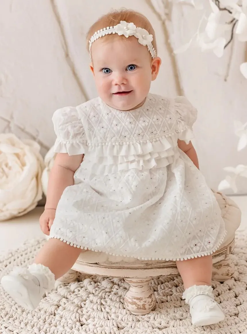 Robe de baptême bébé fille en coton brodé
