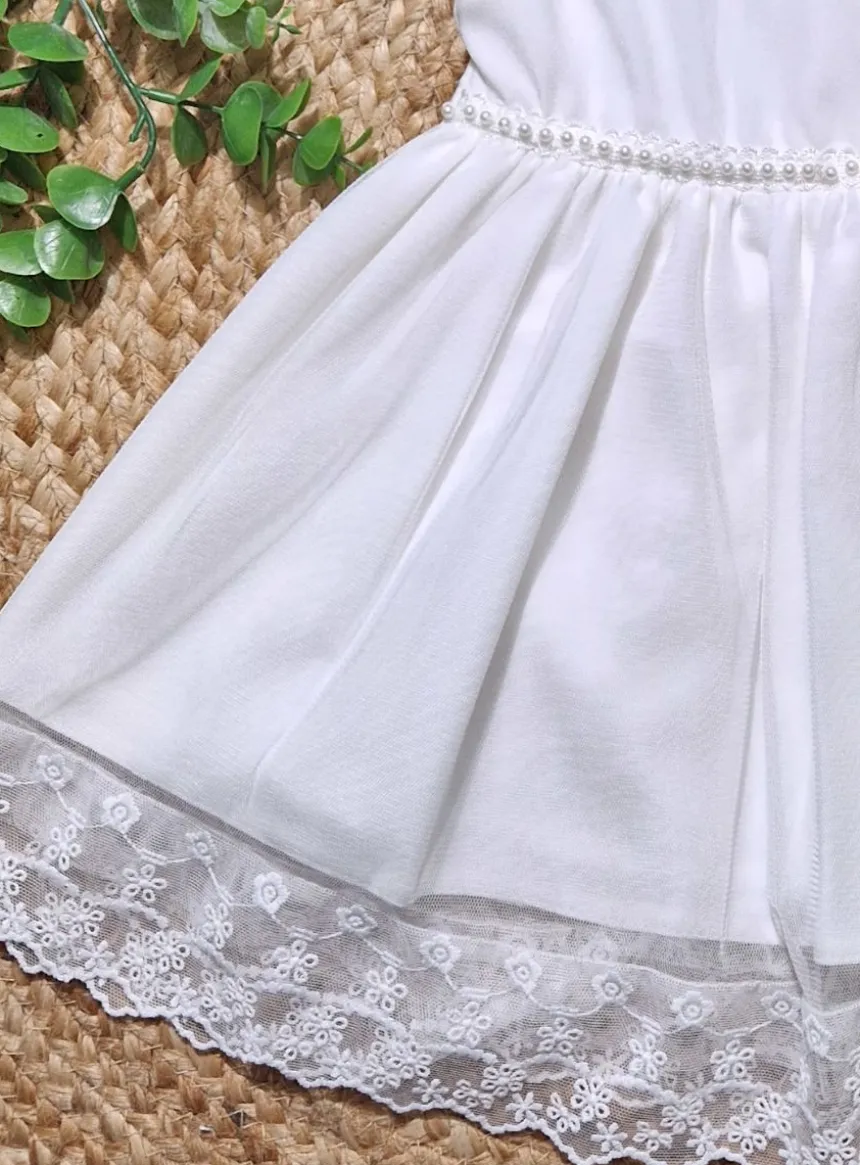 Robe de baptême bébé fille ivoire avec dentelle et perles