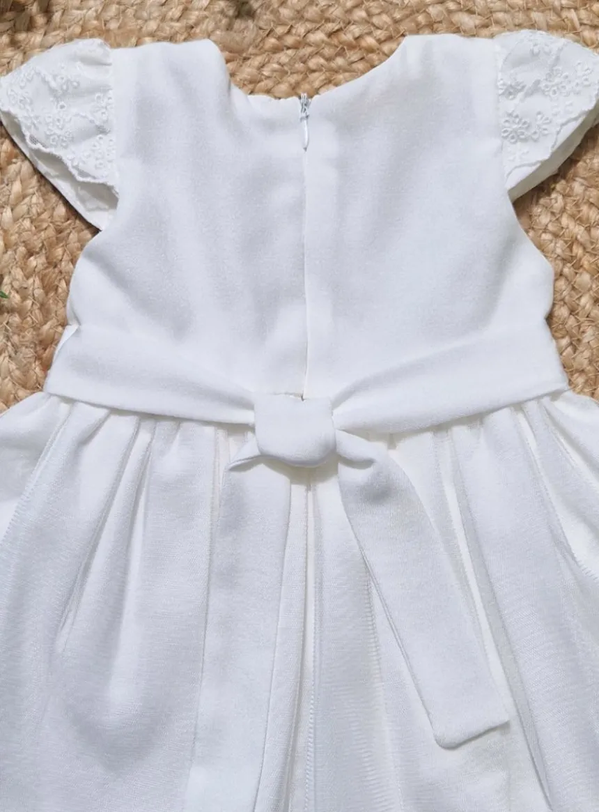 Robe de baptême bébé fille ivoire avec dentelle et perles