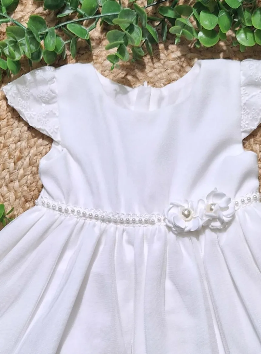 Robe de baptême bébé fille ivoire avec dentelle et perles