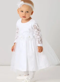 Robe de baptême bébé fille Mélina + bandeau