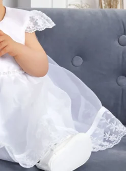 Robe de baptême blanche + bandeau Maëlle