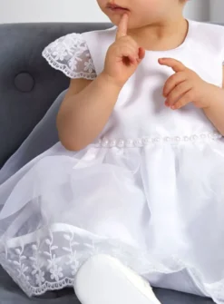 Robe de baptême blanche + bandeau Maëlle