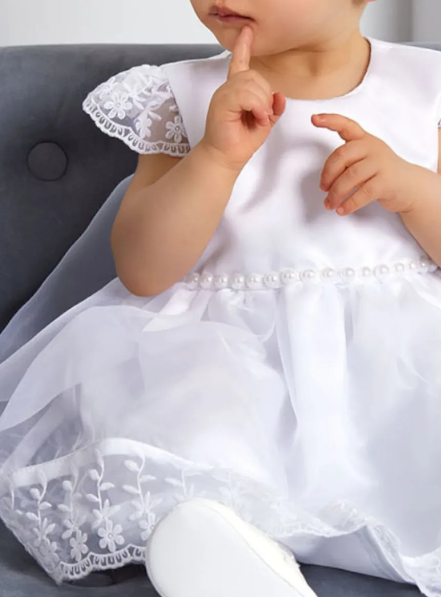 Robe de baptême blanche + bandeau Maëlle